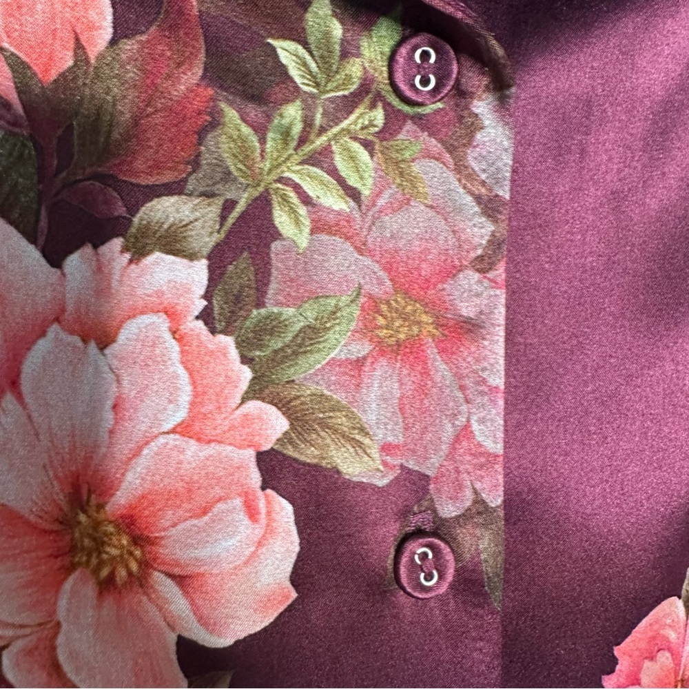 Johnny Was Winonna Silk Blouse Floral Button Up Roll Tab Sleeves Size Small - Picture 6 of 10